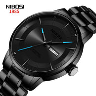 NIBOSI Fashion Cool Black Quartz Watch for Men Luxury Stainless Steel Waterproof Luminous Date Week Mens Watch Relogio Masculino