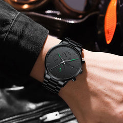 Relógio masculino marca superior relógio de luxo à prova dwaterproof água aço inoxidável cronógrafo quartzo relógio pulso relogio masculino preto