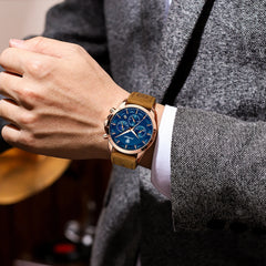 Relógio masculino  de quartzo luxo esportes à prova Dágua dwaterproof água cronógrafo luminosa data homem relógio pulso negócios couro relógios masculinos