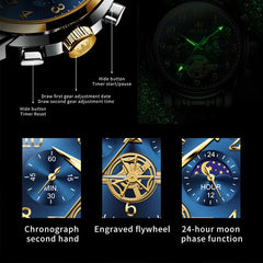 Relógio de Pulso de Quartzo para Homem Lançamento Olevs 2904 fase da lua relógio masculino de aço inoxidável waterpoof luminosa moda esqueleto cronógrafo