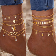 Tornozeleira corrente na perna pulseira conjunto para mulheres vários estilos