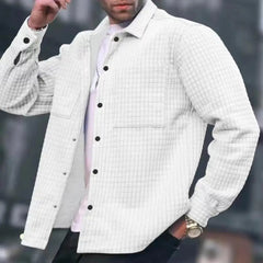 Jaqueta masculina primavera cardigan com gola virada para baixo remendo bolso macio respirável camisa de manga longa para um visual elegante masculino