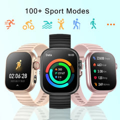 Relógio inteligente masculino feminino lanterna led 100 + modos esportivos rastreador de fitness temperatura corporal tela de 2.01 polegadas smartwatch masculino feminino