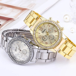 Relógio de quartzo de luxo feminino moda casual redondo strass prata pulseira aço inoxidável relógio pulso relogio feminino